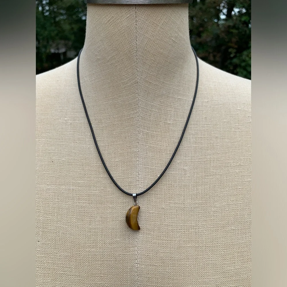 Handmade Genuine Tiger Eye Stone Mini Moon Amulet Necklace - Picture 4 of 12